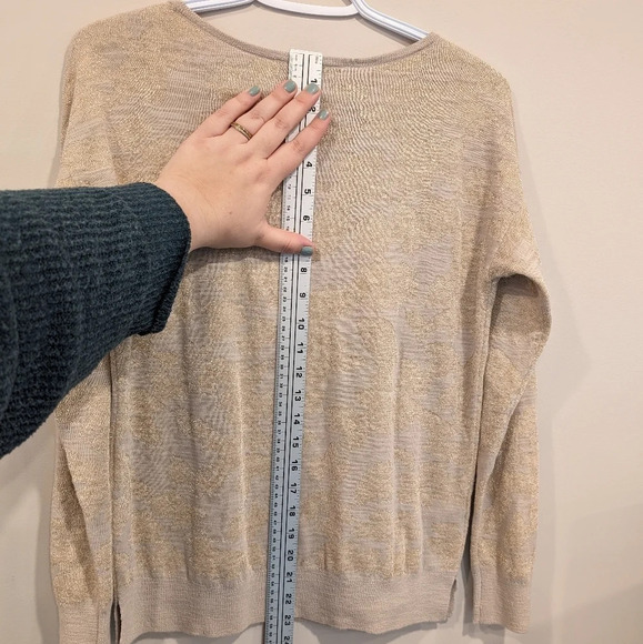 Ann  Taylor Loft Beige & Gold Sparkle Wool Blend Printed Sweater Womans Small - Picture 8 of 8